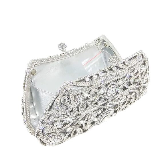 Swarovski Crystal Clutch, Bridal Clutch, Silver Minaudiere - Picture 3 of 6